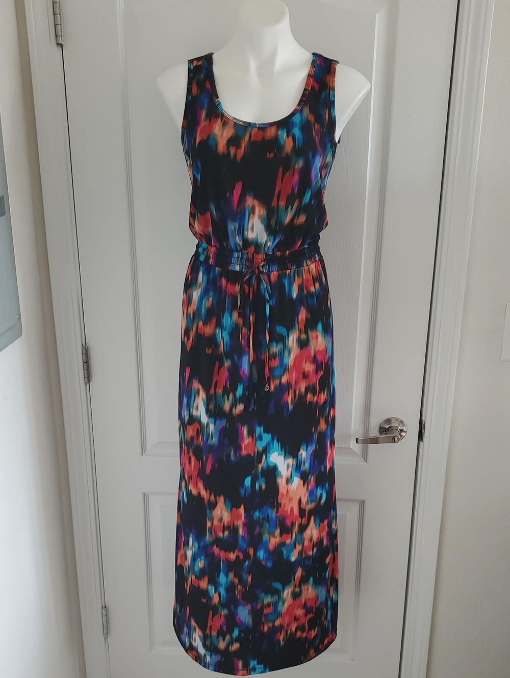 Calvin Klein Black Maxi Dress with Colorful Abstract Splash